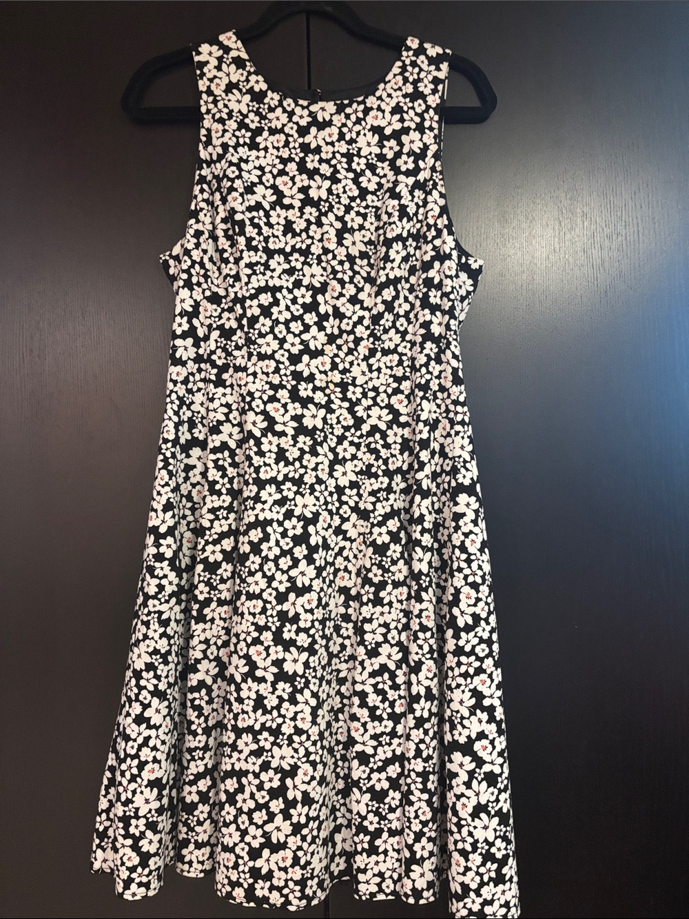 Maggie London Black Floral Fit-and-Flare Dress with White & Blush Flowers